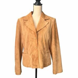 Uniform John Paul Richard Women's Caramel Suede Blazer Jacket Sz 12 Lightweight